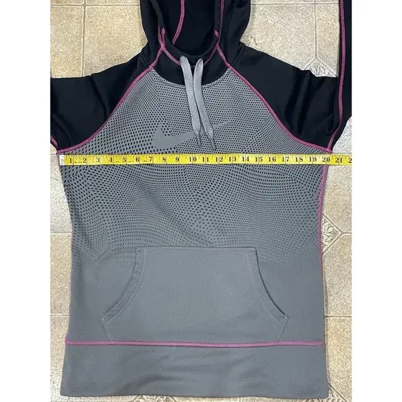 Nike Therma-Fit Hoodie Women’s Sz Medium Gray/Black/Pink Thumb Holes Activewear - Picture 5 of 13